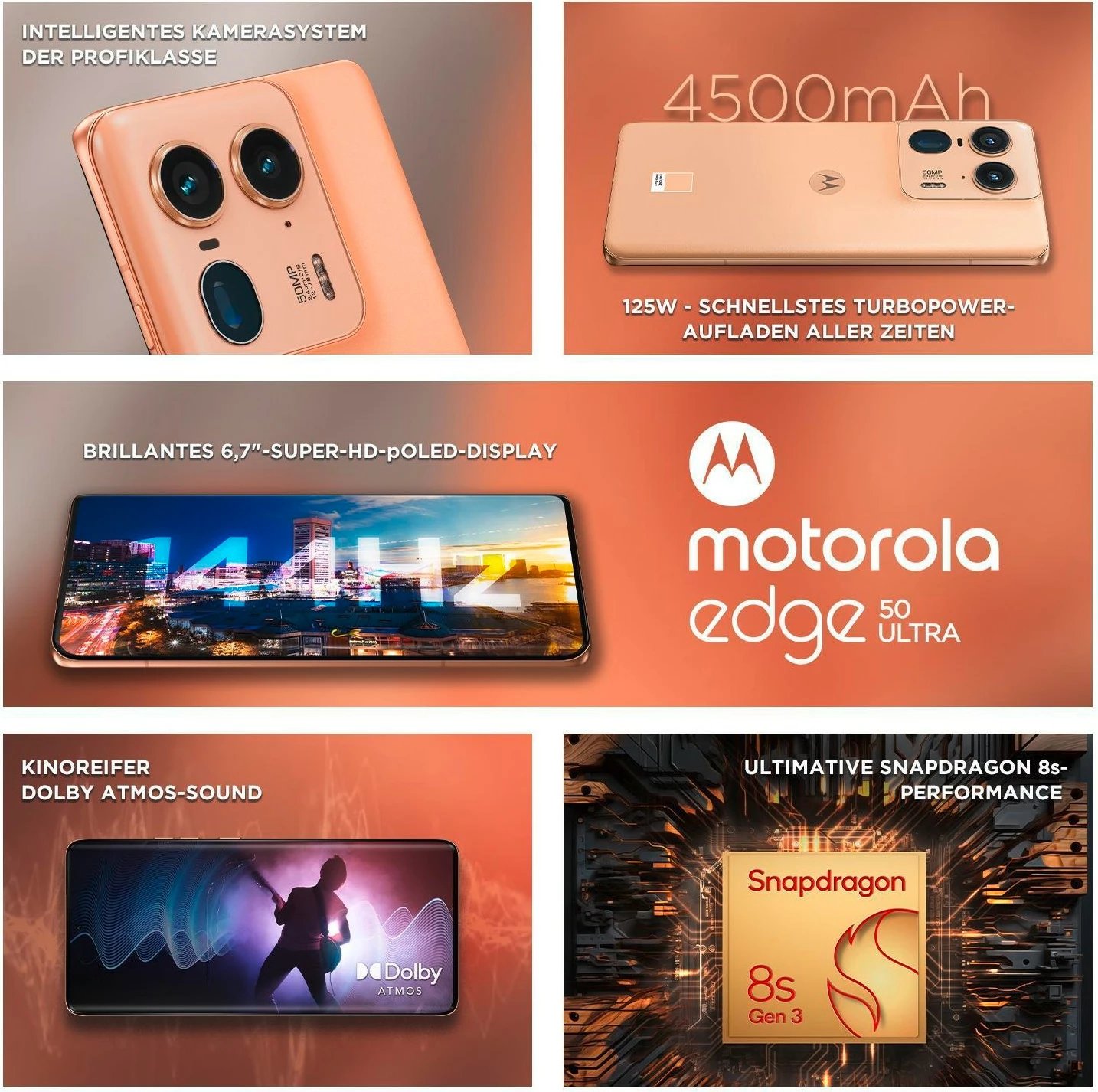 Celular Motorola Edge 50 Ultra, 16 GB, 1 TB, Peach