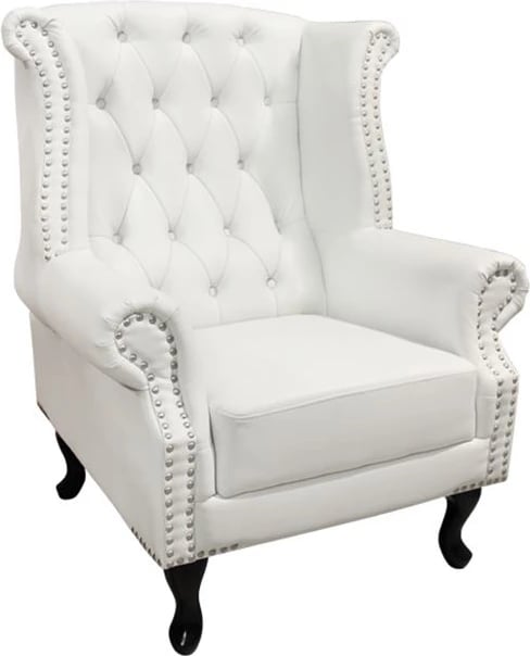 Fotelje Chesterfield, Polina, FH0053.02, lëkurë PU e bardhë, 83x75x107 cm