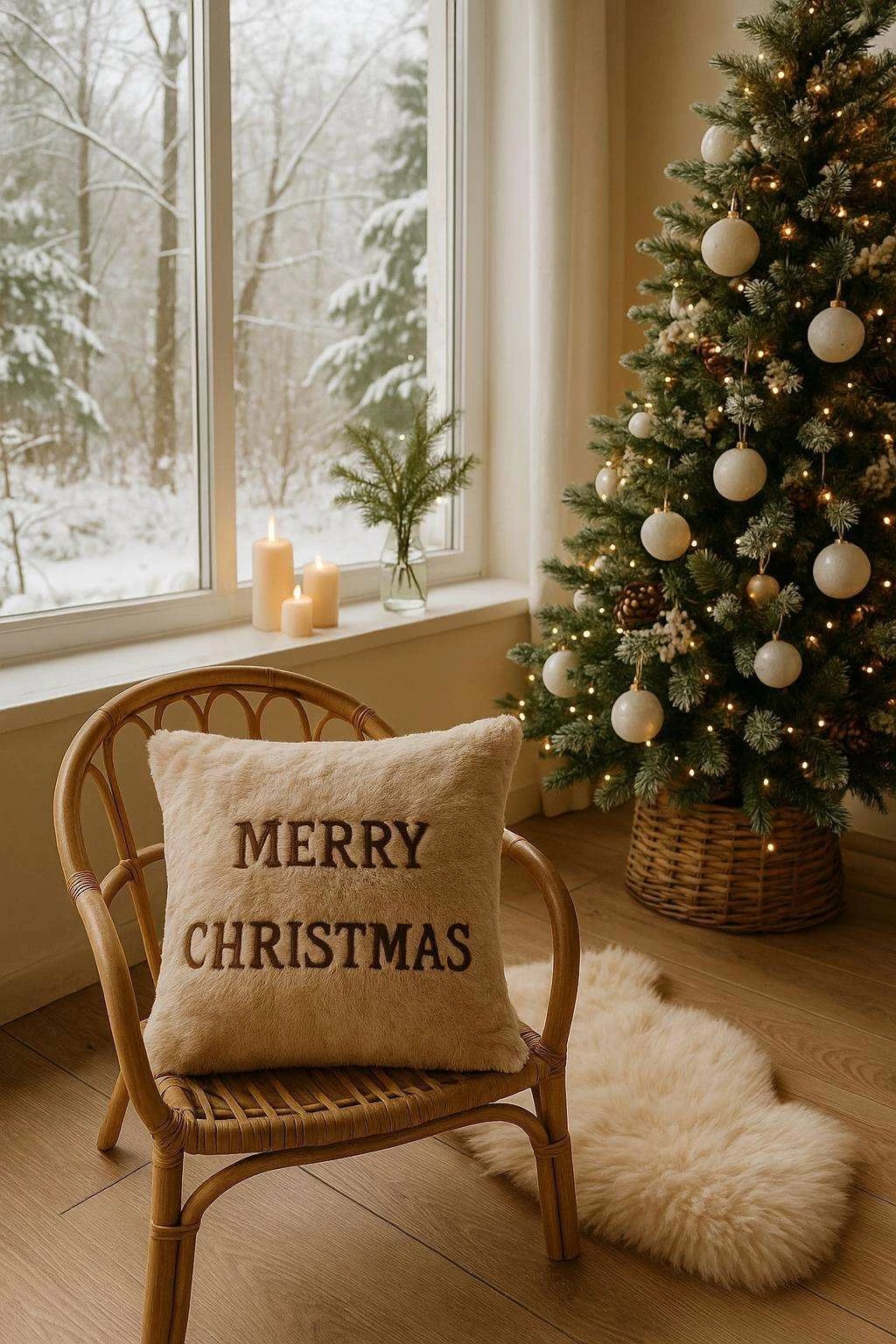 Jastëk dekorativ Krishtlindjesh, ngjyrë bezhë, Evila Originals, 43x43cm