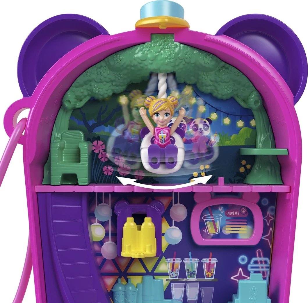 Set lodrash Polly Pocket Bubble Tea Panda Compact me 2 kukulla të vogla dhe panda, shumëngjyrësh