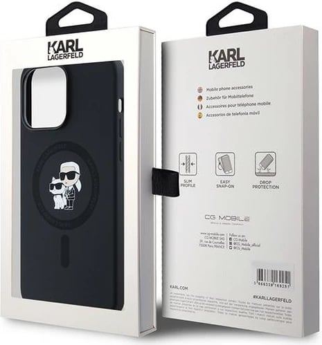 Mbështjellës Karl Lagerfeld Silicone Karl & Choupette MagSafe për iPhone 14 Pro, i zi
