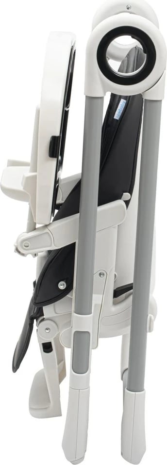 Karrige e lartë për bebe, NEW BABY Iris, shpinore 6 pozicione, lartësi 5 nivele, rripa sigurie 5-pikësh, tabaka dyshe, mbulesë eko-lëkurë, e zezë