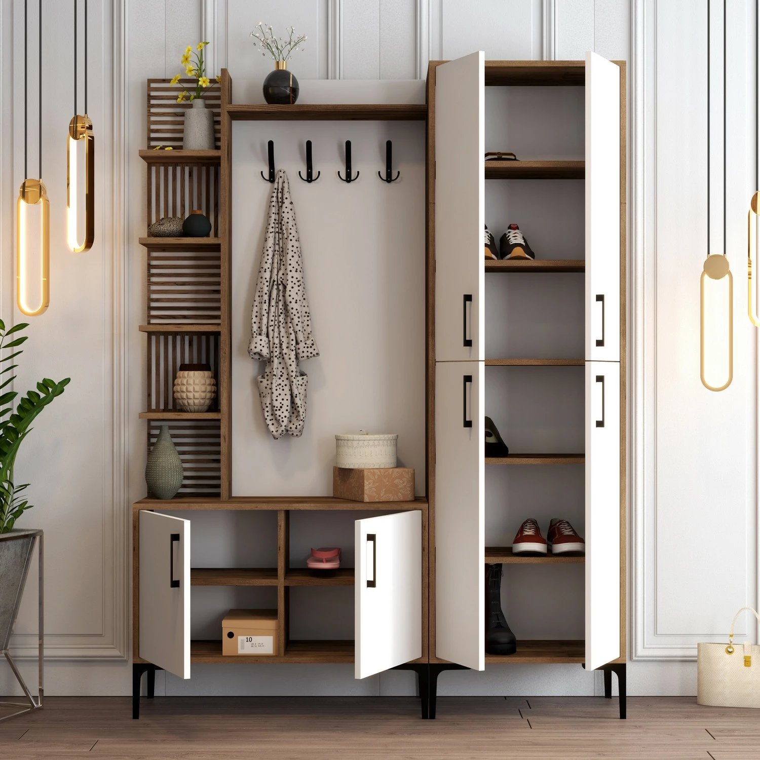 Stendë korridori Skye Decor, Viyana DA, ngjyrë arre dhe e bardhë