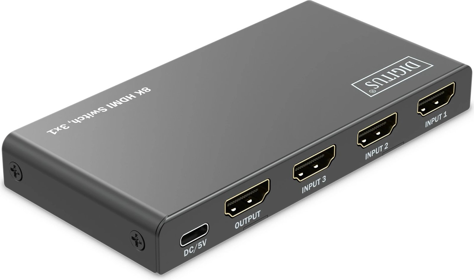 Switch HDMI Digitus 8K, 3x1, HDMI, USB Type-C, Metal, Ngjyrë e zezë