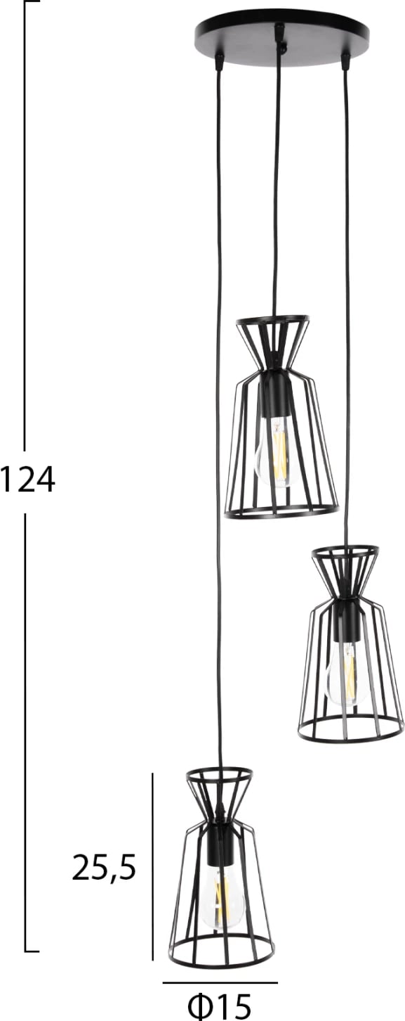 Llambë tavanore me 3 drita FH4126 metalike Φ23x124H cm