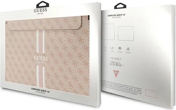Mbështjellës laptopi Guess 4G Printed Stripes, deri 16", Rozë