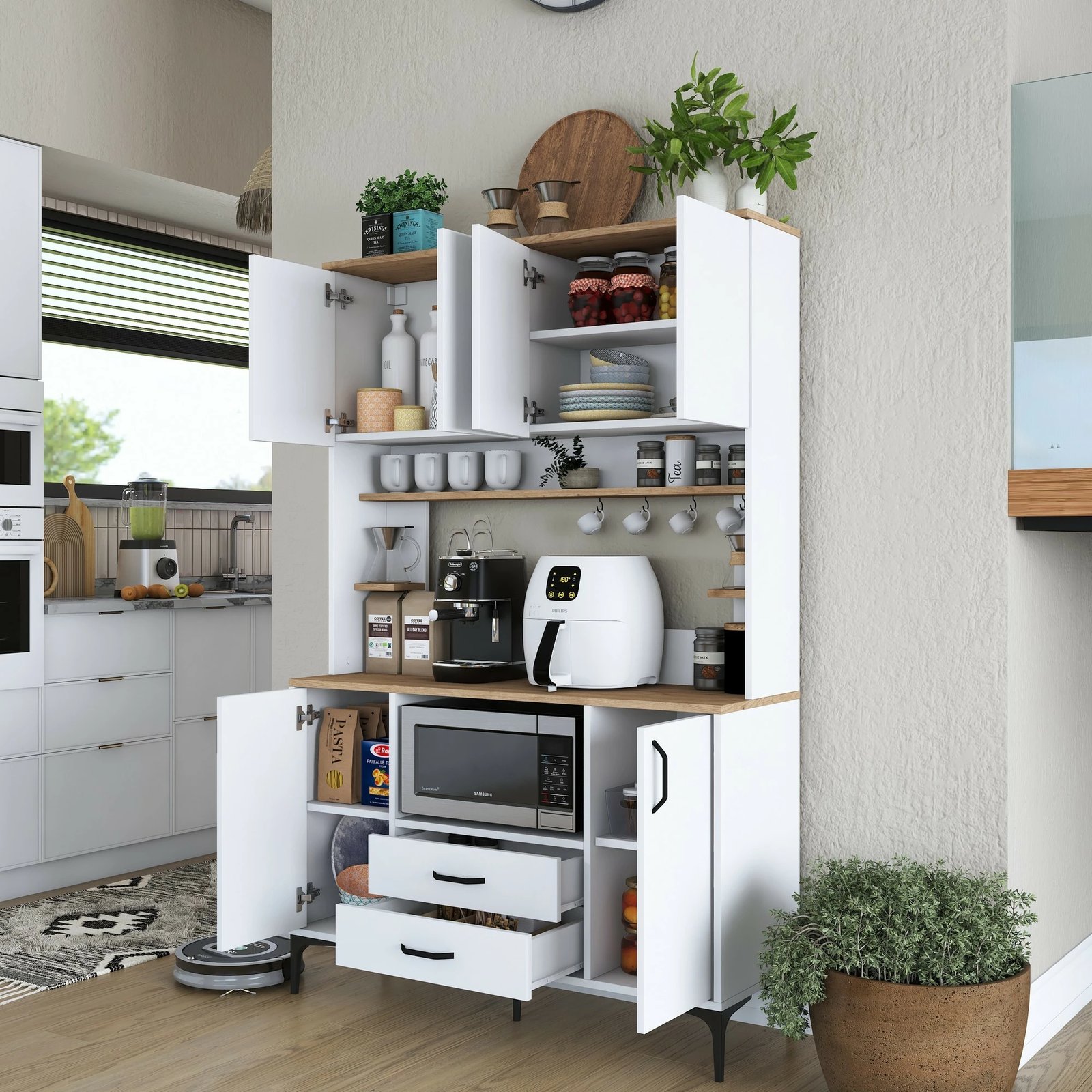 Dollap multifunksional Hanah Home, JE168 - 3257, ngjyrë e bardhë dhe arre