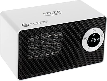 Ngrohës ventilator keramik, Adler, AD 7746, 1000W, LCD, timer 1-8h, rregullim 10-49°C, dy nivele 700W/1000W, i zi/i bardhë