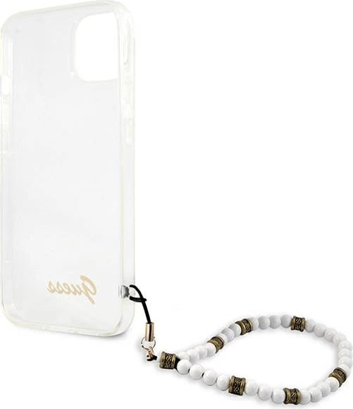 Mbështjellës Guess GUHCP13MKPSWH për iPhone 13 6.1", transparent, me varëse perlë