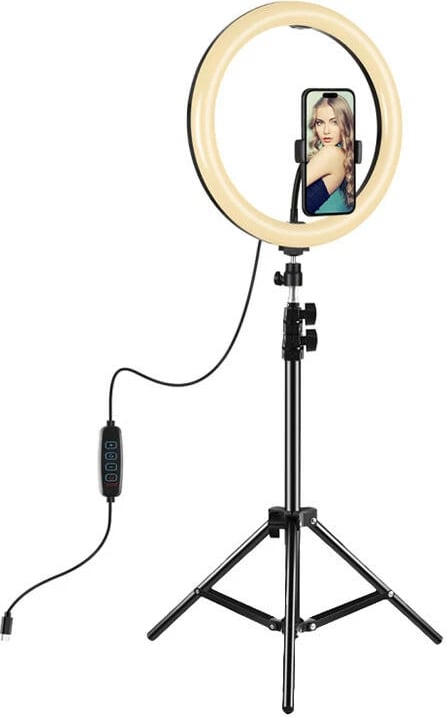Ring light Puluz PKT3098B me tripod, 300 mm, USB-C, i bardhë
