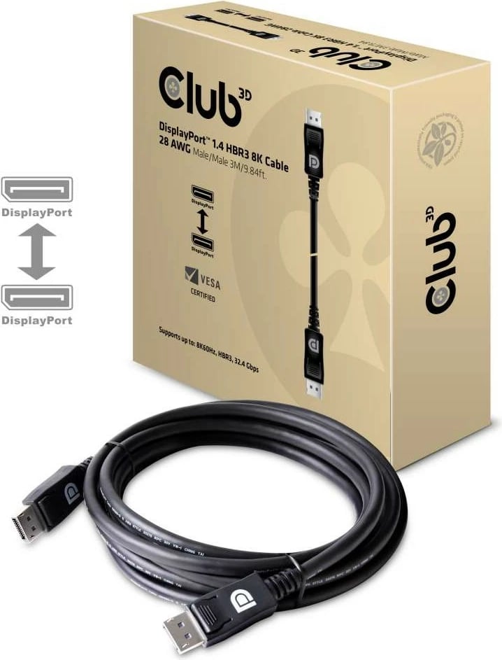 Kabllo DisplayPort Club3D 1.4, 3m, 32.4Gb/s, e zezë