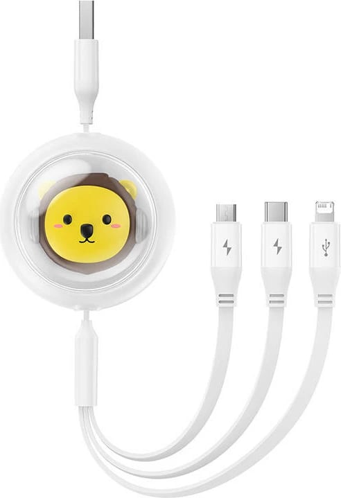 Kabllo karikimi 3-në-1 Baseus P10362900211-00, USB në USB-C, micro USB, Lightning, 1.1m, e bardhë