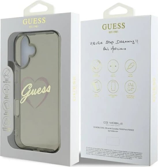 Mbështjellës Guess IML Heart për iPhone 16, Zi