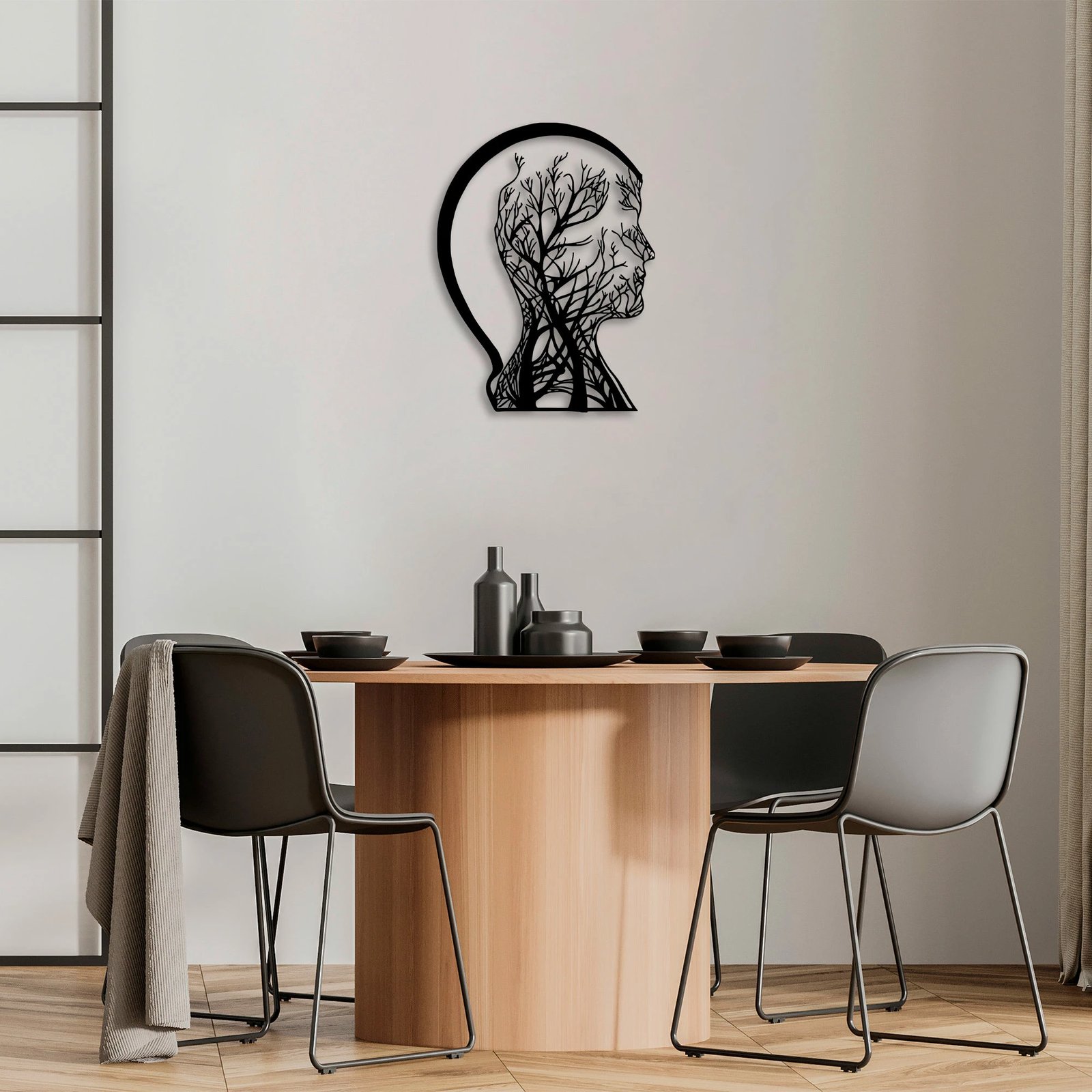 Aksesor dekorativ metalik për mur, Wallity, Tree Man - 322, ngjyrë e zezë, 52x70cm