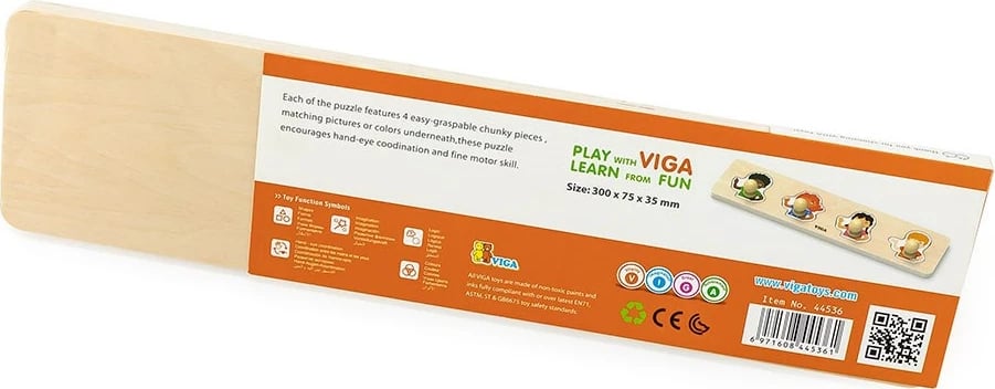 Puzzle druri me doreza, Viga, Skin Colors, 4 pjesë, 32x3x7.5 cm, multingjyrës