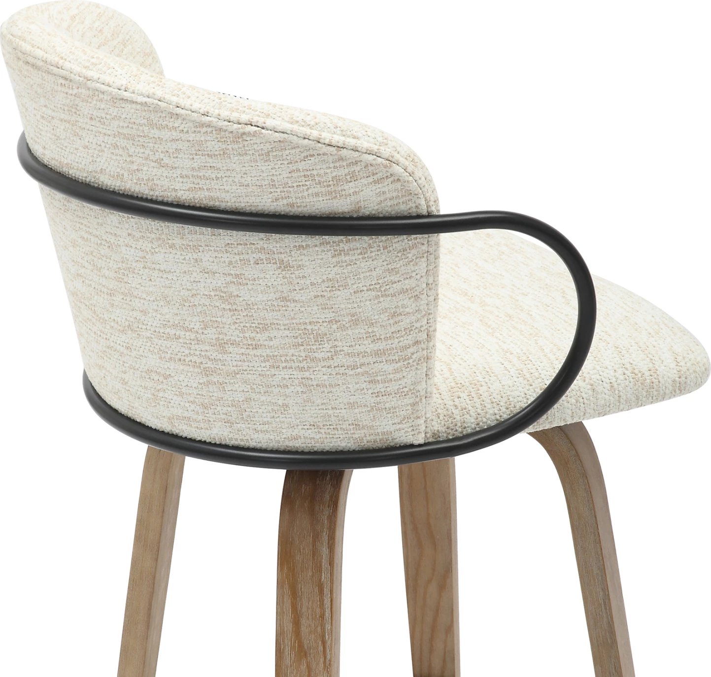 Karrige për bar, lartësi mesatare, NEBOR, FH9986.01, këmbë dru, metal i zi, pëlhurë ecru, 53.5x51x90 cm, set prej 2 copë