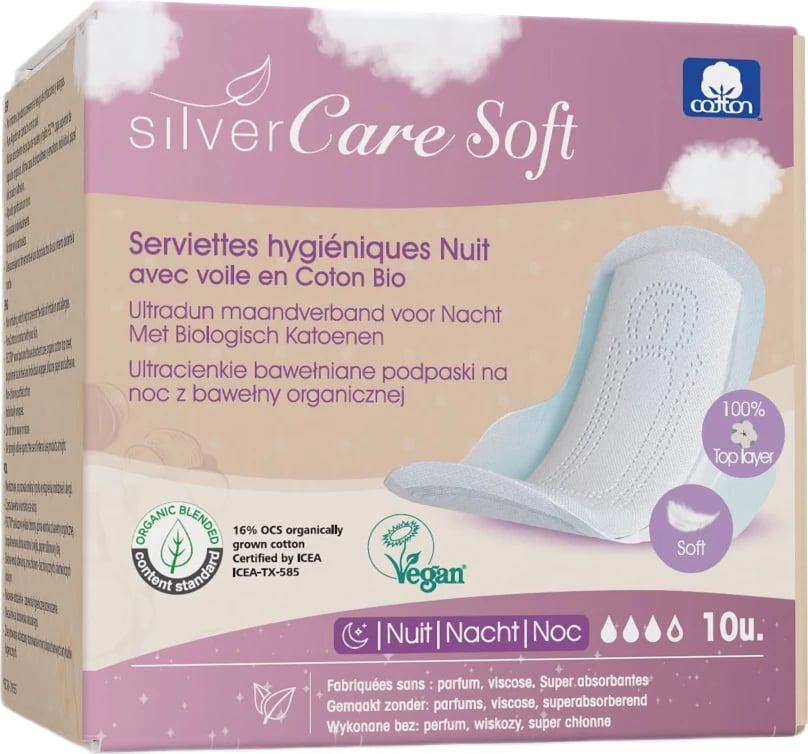 Peceta natën ultra të holla me krahë Masmi SilverCare Soft për femra, 10 copë