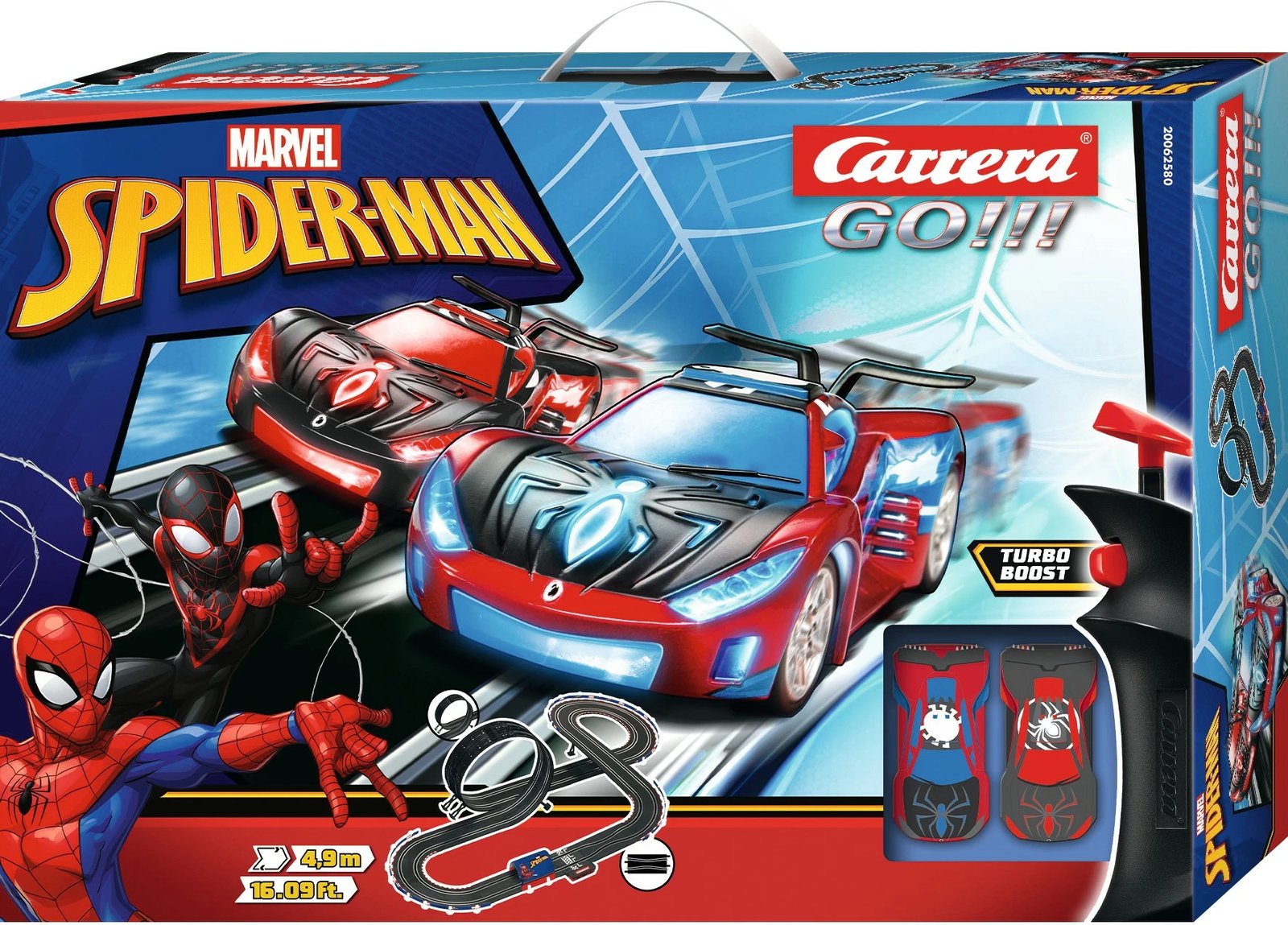 Set gare Carrera GO!!! Spider Racing, pista 4.9m, 2 makina, shumëngjyrëshe