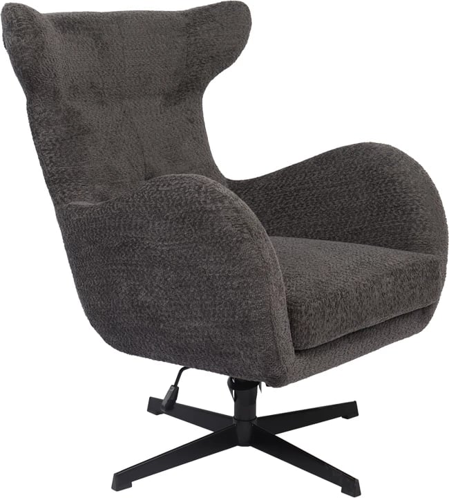 Fotel rrotullues Zefrina, material tekstili ngjyrë gri e errët, bazë metalike e zezë, 82x77x99cm