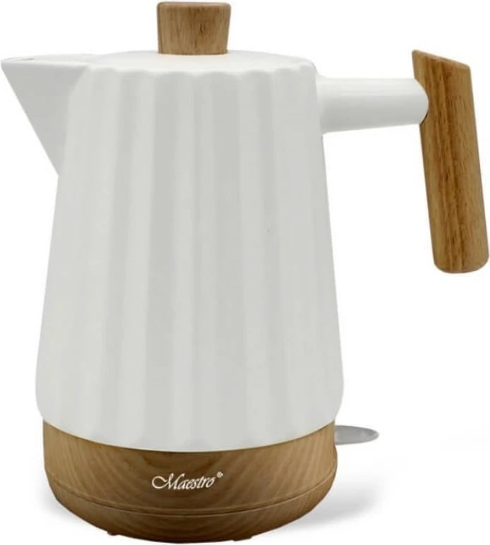 Çajnik elektrik Feel-Maestro MR-075, 2.0L, 1800W, qeramikë, bambu, Bardhë