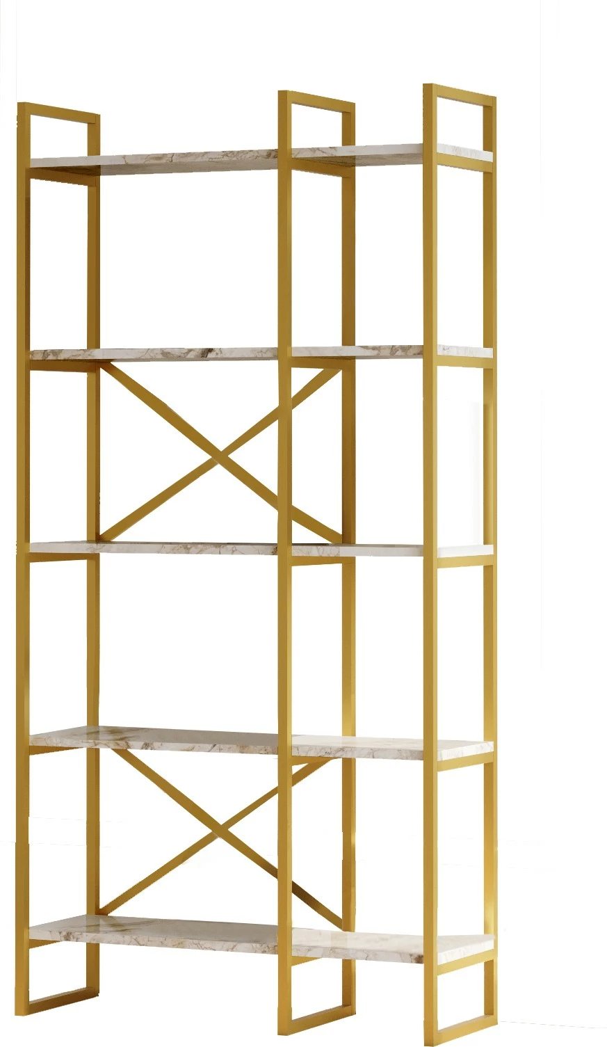 Raft librash Hanah Home, ngjyrë mermeri të bardhë dhe ari, Vg4-Ge