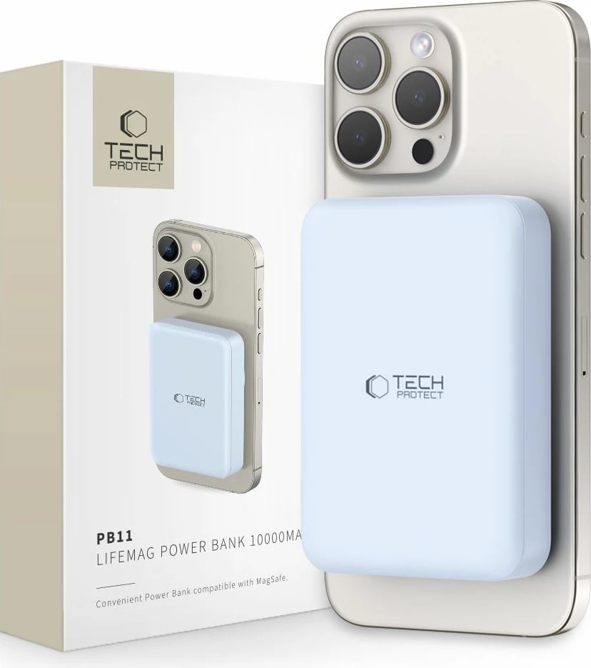 Powerbank Tech-Protect LifeMag PB11, 10000mAh, MagSafe, USB-C, kaltër