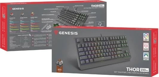 Tastierë mekanike Genesis Thor 230 TKL, Outemu Brown, RGB, anglisht, e zezë Tastierë mekanike Genesis Thor 230 TKL, Outemu Brown, RGB, anglisht, e zezë