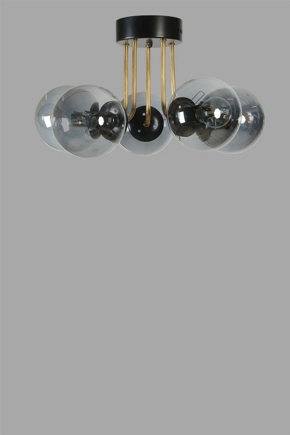 Llambë tavani Opviq Pablo, 5 drita, metal i zi, xham fume