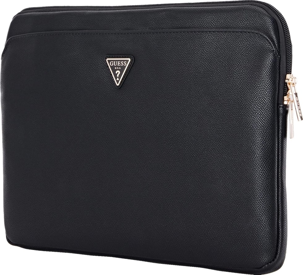 Çantë laptopi Guess Grained Zipper Pocket Triangle Logo 14", e zezë