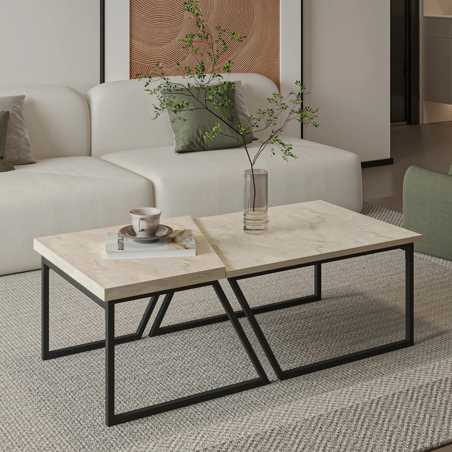 Set tavolinash kafeje Skye Decor, Verona P0024623, ngjyrë travertine