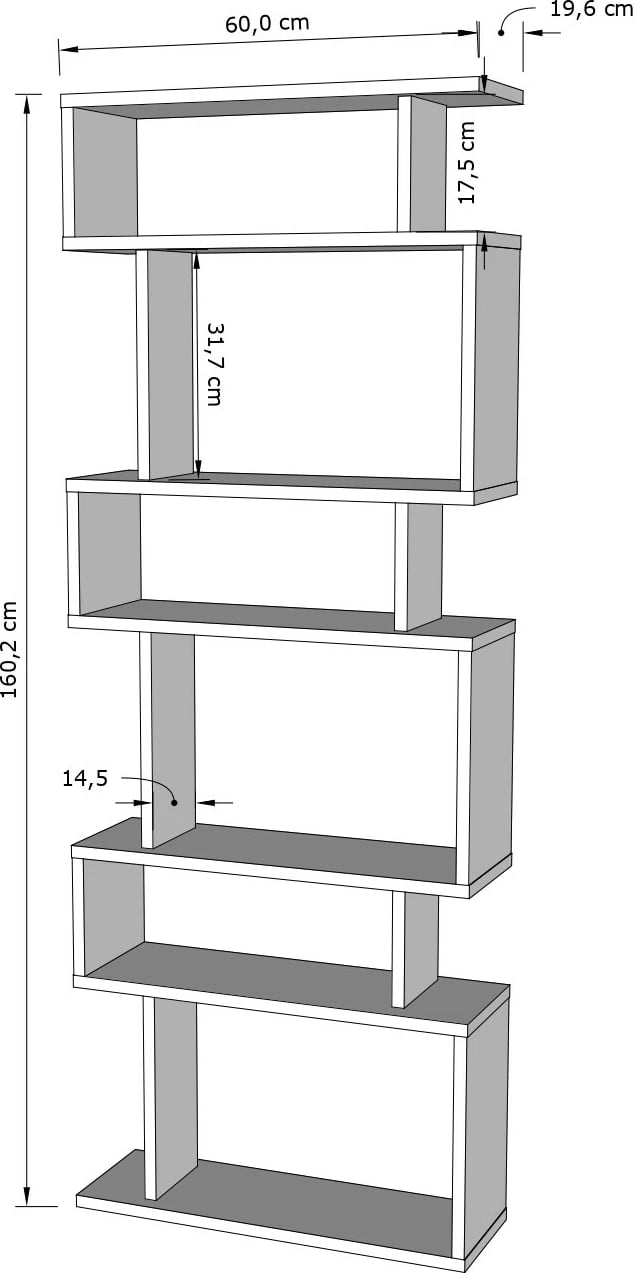 Raft librash Skye Decor, i bardhë, lisi, 60x19.6x160cm