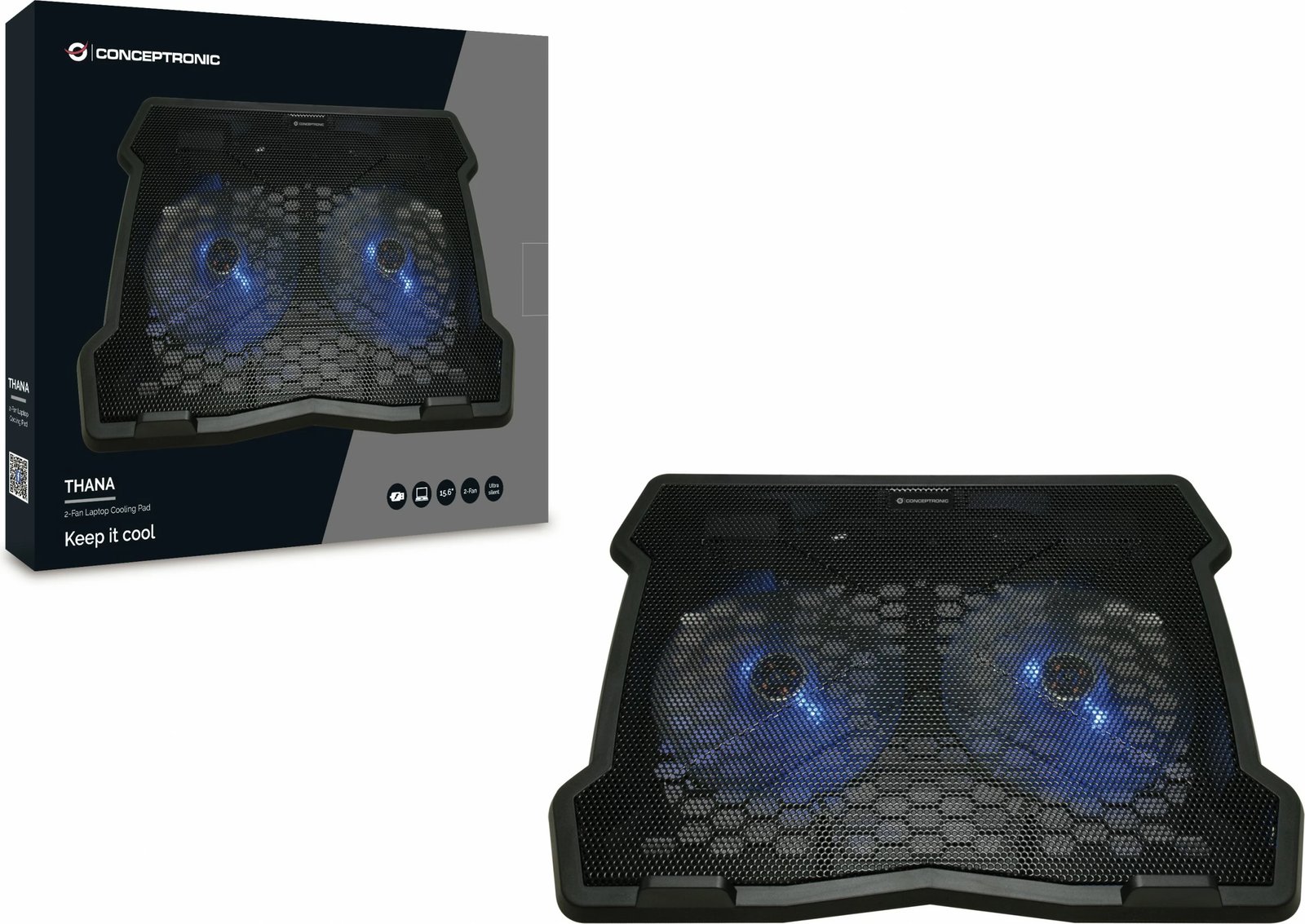 Ftohës laptopi Conceptronic 2-Fan, USB-A2.0, 15.6 inç, zi