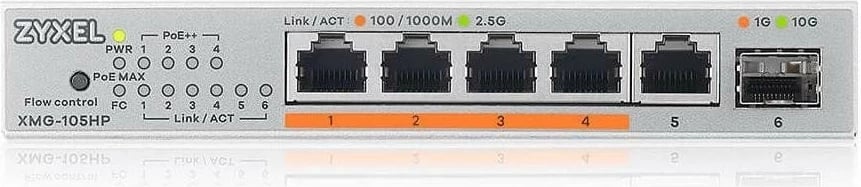 Switch Zyxel XMG-105HP-EU0101F, 5 porta 2.5 Gbit, 4 PoE, 1 SFP+ 10G, i zi