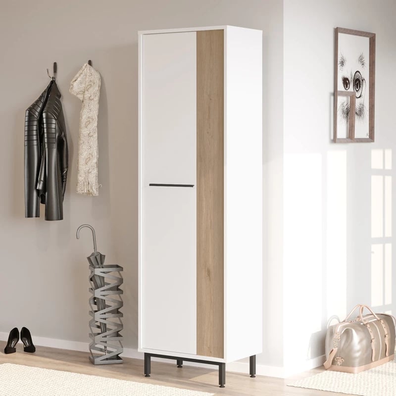 Raft këpucësh Scarpiera 9-vendëshe, hije natyrale-bardhë, 57.2x35.5x185.65cm