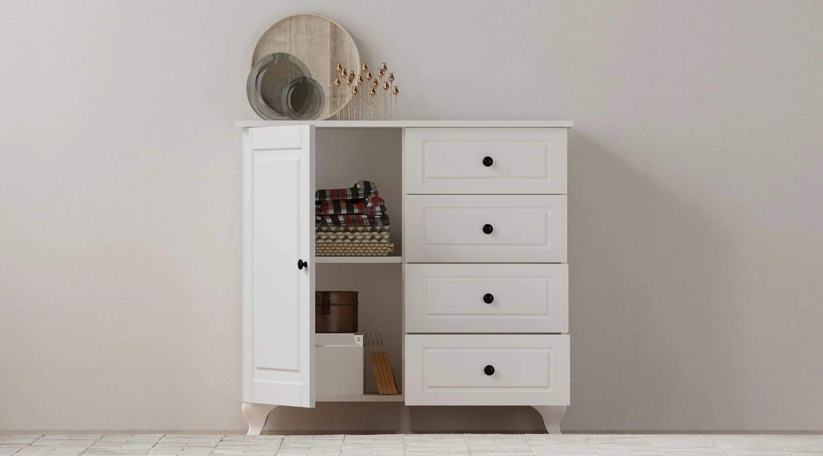 Komodë Skye Decor, ngjyrë e bardhë mat, Rb-044-01