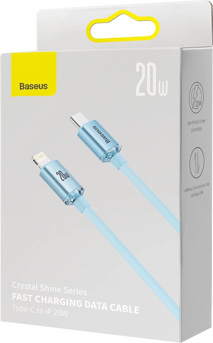 Kabllo Baseus Crystal Shine, USB-C në Lightning, 1.2m, 20W, Kaltër
