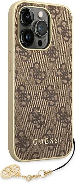 Mbështjellës Guess GUHCP14LGF4GBR për iPhone 14 Pro 6.1", lëkurë ekologjike, kafe, me varëse