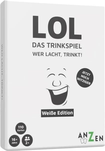 Lojë kartash Anzen LOL Das Trinkspiel Weiße Edition, 110 karta, për të rritur, bardhë/gri