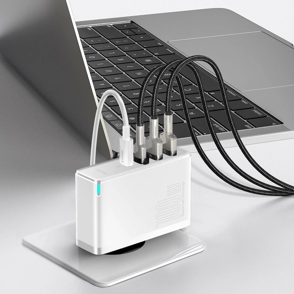Karikues muri Baseus GaN2 Pro, 100W, 4 porta (2x USB-C, 2x USB-A), i bardhë