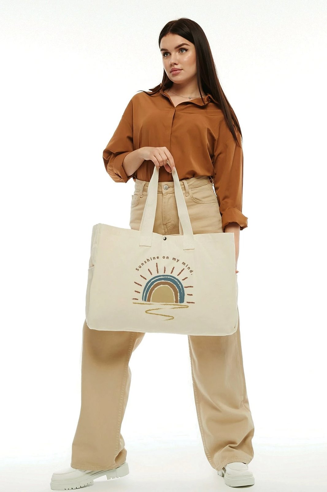 Torbë tote Zoozie Bags, krem, 50x36x12cm