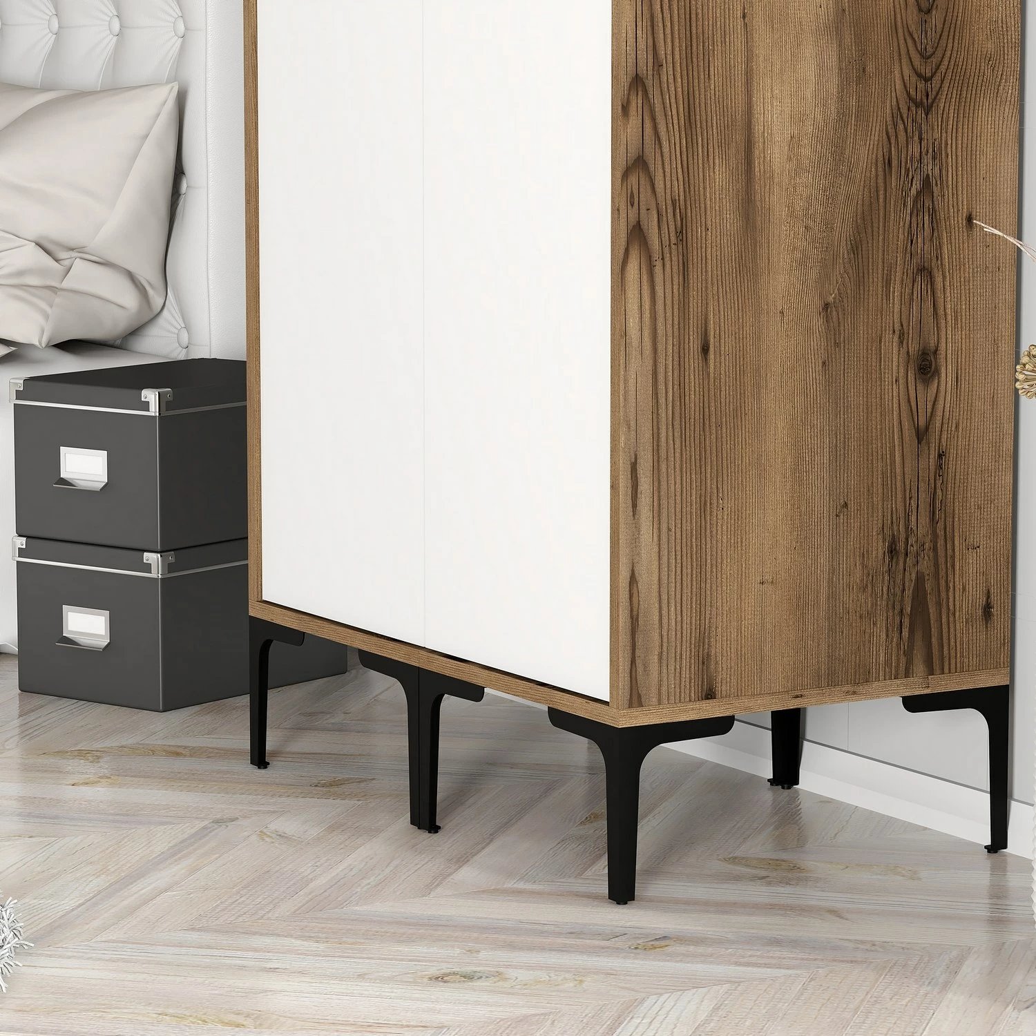 Dollap për dhomë gjumi, ngjyrë arrë dhe e bardhë, Skye Decor, Kumsal SS