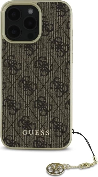 Mbështjellës Guess 4G Charms Collection për iPhone 16 Pro, kafe