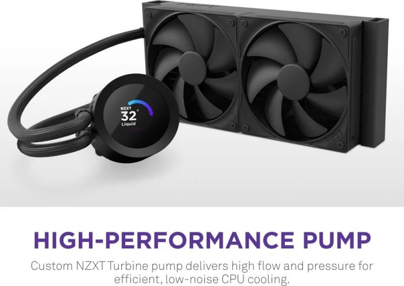 Ftohës me lëng CPU, NZXT Kraken Plus 280 RL-KN280-B2, radiator 280mm, 2x140mm 1800rpm, AMD AM4, i zi