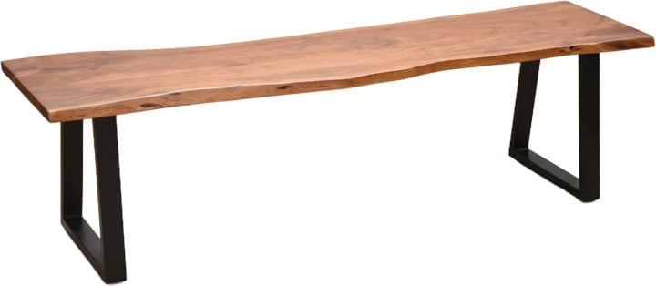 Bankë Miles Slim, dru akacie masiv, ngjyrë arre, këmbë metalike të zeza, 160x40x45cm