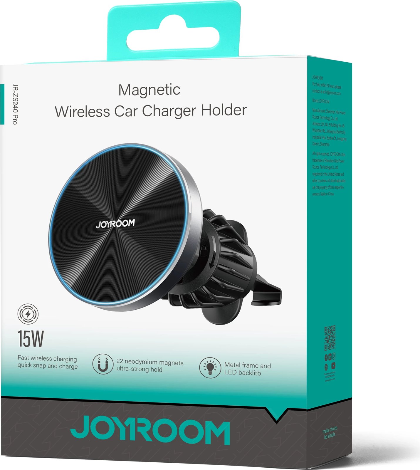 Mbajtës magnetik për veturë Joyroom JR-ZS240 Pro me karikues wireless 15W, i zi