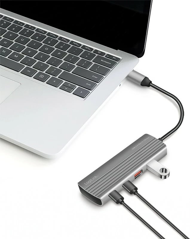 Hub USB LogiLink UA0414, 7 porta (2x USB-A, 5x USB-C), USB3.2 Gen2, PD 100W, Argjend
