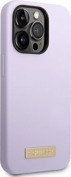Mbështjellës Guess GUHMP14LSBPLU për iPhone 14 Pro 6.1", silikon, MagSafe, vjollcë