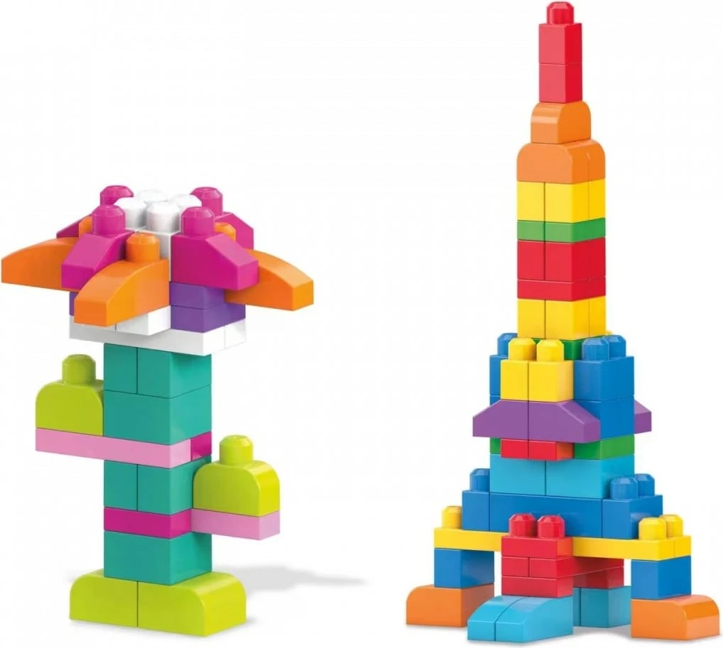 Set blloqesh ndërtimi Mega Bloks First Builders, 80 copë, me qese ruajtëse, shumëngjyrëshe