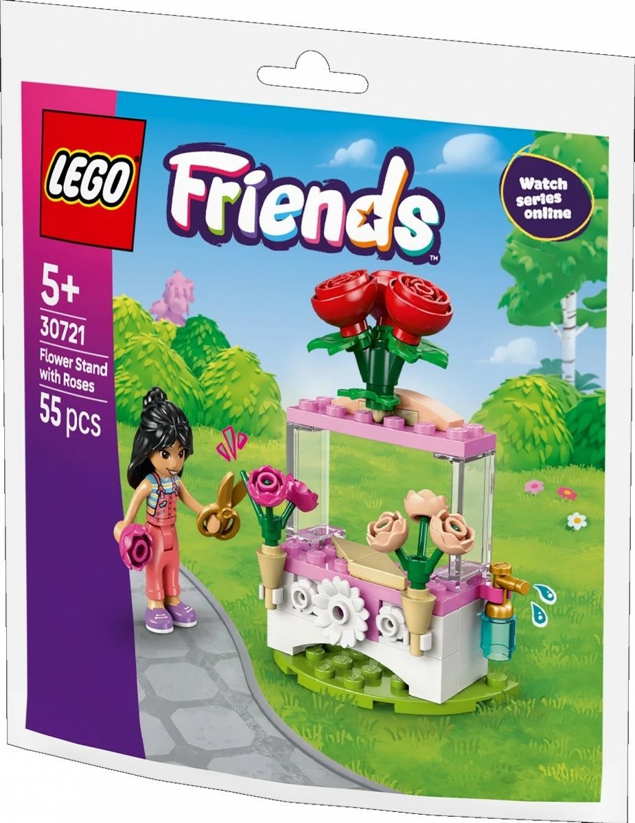 Set LEGO Friends 30721 kioskë lulesh me trëndafila, 55 pjesë, 5+, me mini-doll Liann