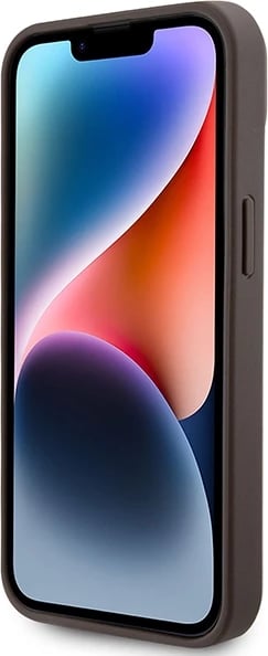 Mbështjellës Guess Crossbody 4G Metal Logo për iPhone 15/15 Plus, kafe, me rrip